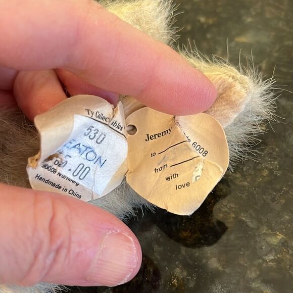 1993 TY Attic Treasures Jeremy Bunny Rabbit Purple Bib Overalls Stuffed Plush - Picture 8 of 8